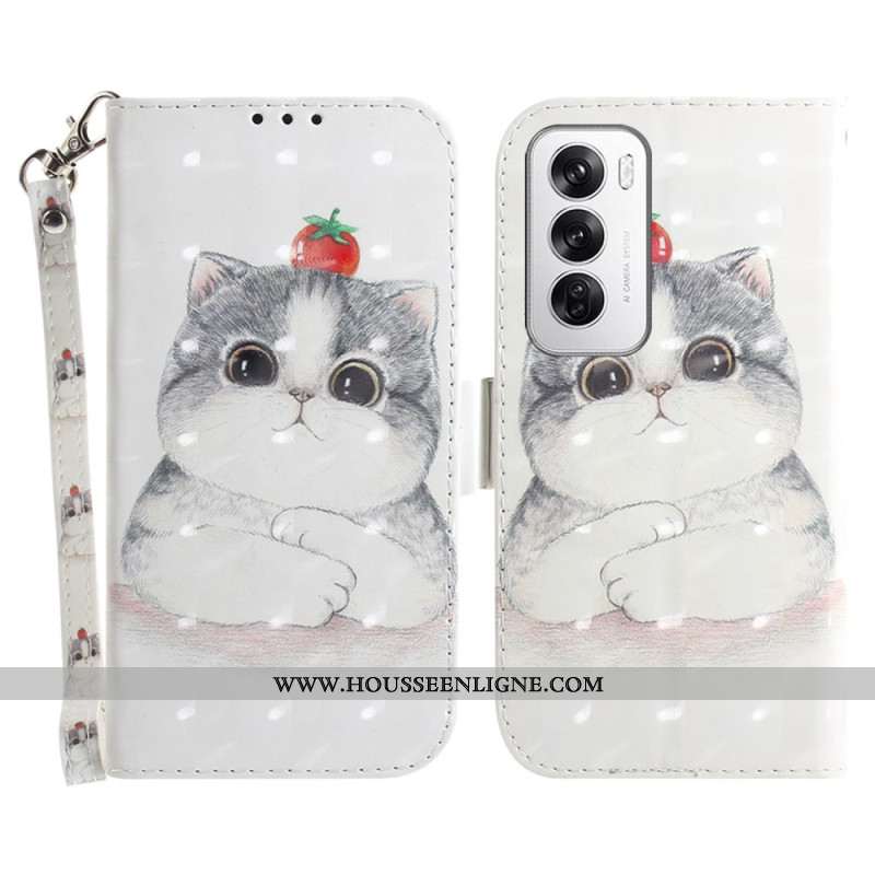 Housse Oppo Reno 12 5G Chat Mignon à Lanière