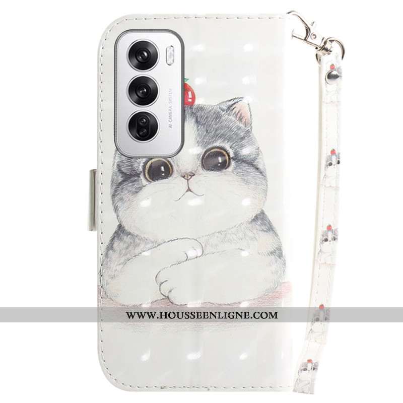 Housse Oppo Reno 12 5G Chat Mignon à Lanière