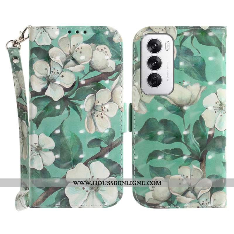 Housse Oppo Reno 12 5G Fleurs Aquarelles à Lanière