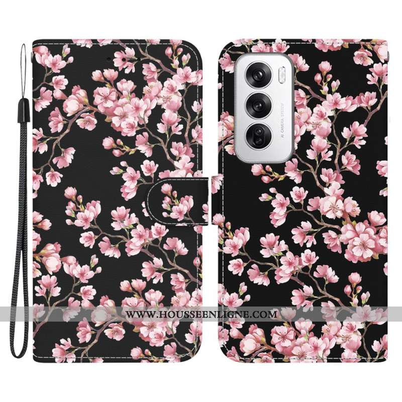 Housse Oppo Reno 12 5G Fleurs de Prunier à Lanière