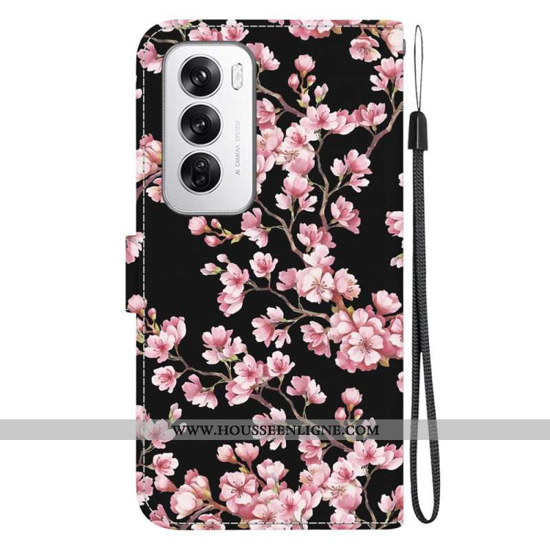 Housse Oppo Reno 12 5G Fleurs de Prunier à Lanière