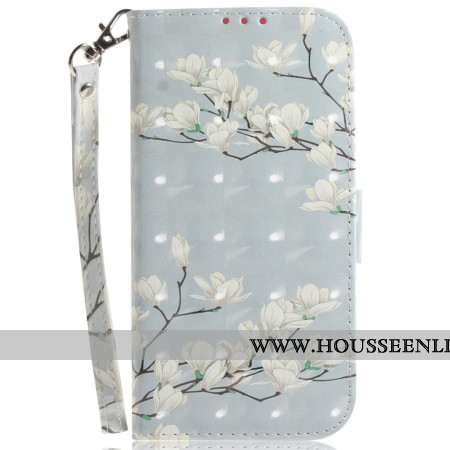 Housse Oppo Reno 12 5G Magnolias à Lanière