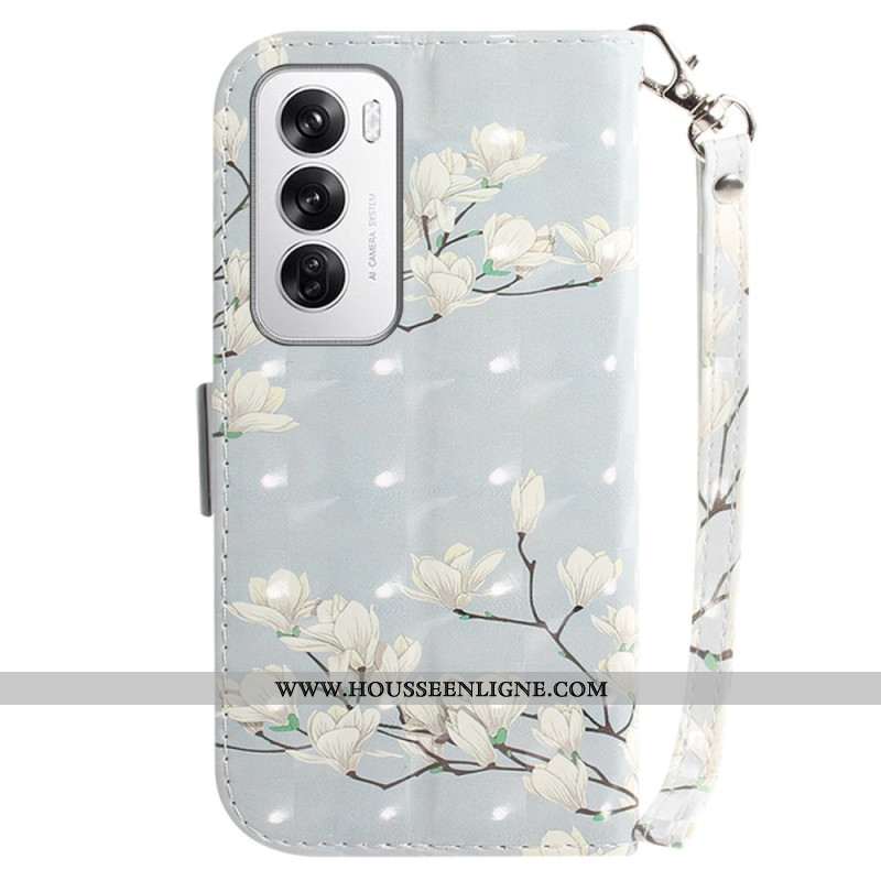 Housse Oppo Reno 12 5G Magnolias à Lanière