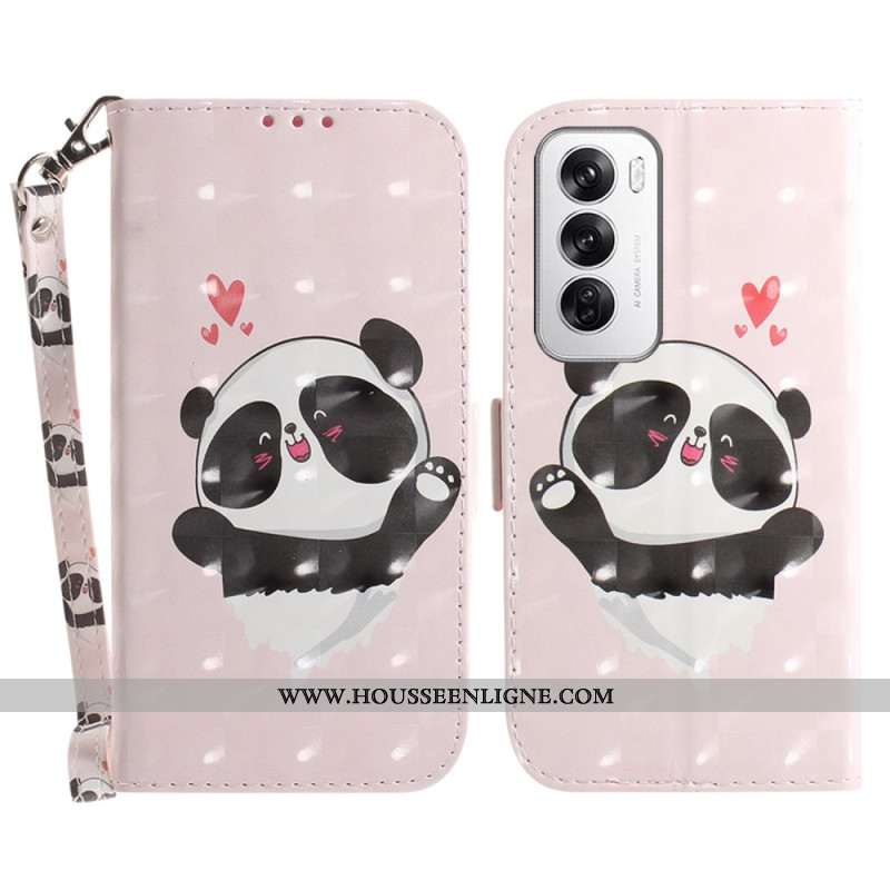 Housse Oppo Reno 12 5G Panda Love à Lanière