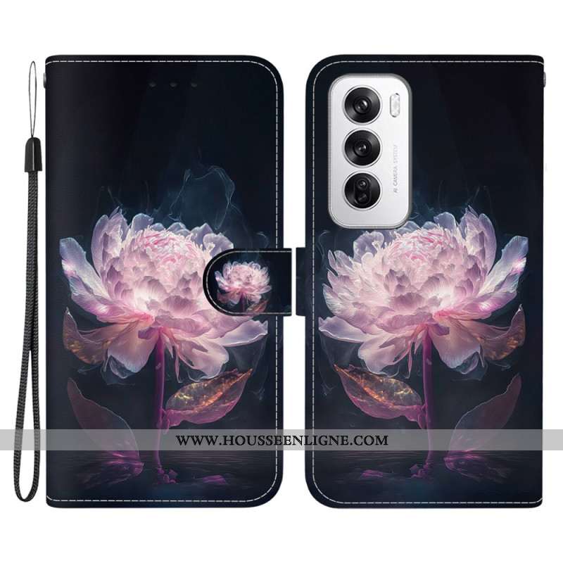 Housse Oppo Reno 12 5G Pivoine Pourpre à Lanière