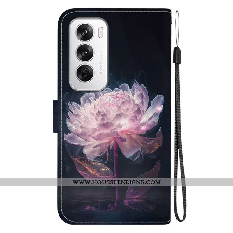 Housse Oppo Reno 12 5G Pivoine Pourpre à Lanière