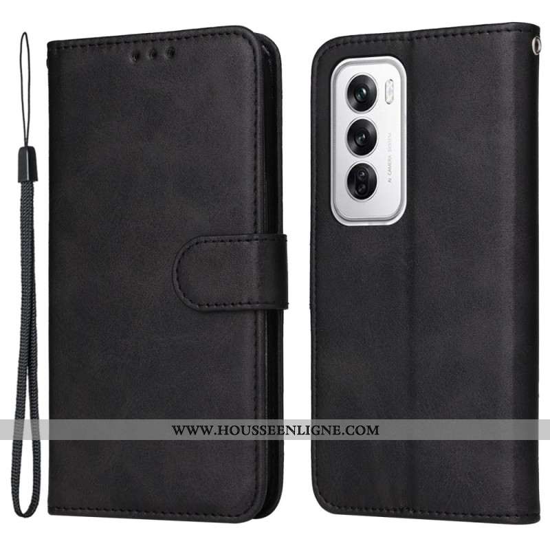 Housse Oppo Reno 12 5G Simili Cuir Uni à Lanière