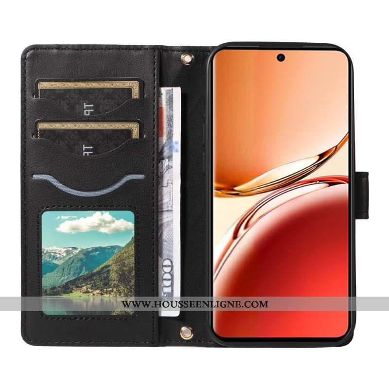 Housse Oppo Reno 12 F 5G Portefeuille avec Bandoulière et Dragonne