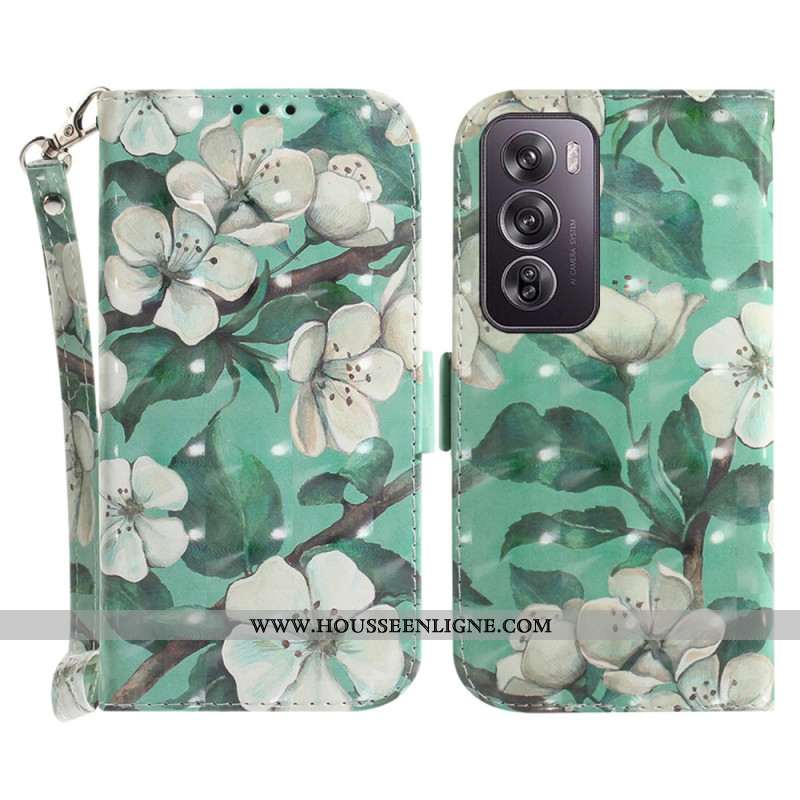 Housse Oppo Reno 12 Pro 5G Fleurs Aquarelles à Lanière