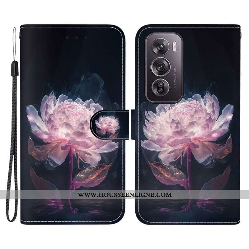 Housse Oppo Reno 12 Pro 5G Pivoine Pourpre à Lanière