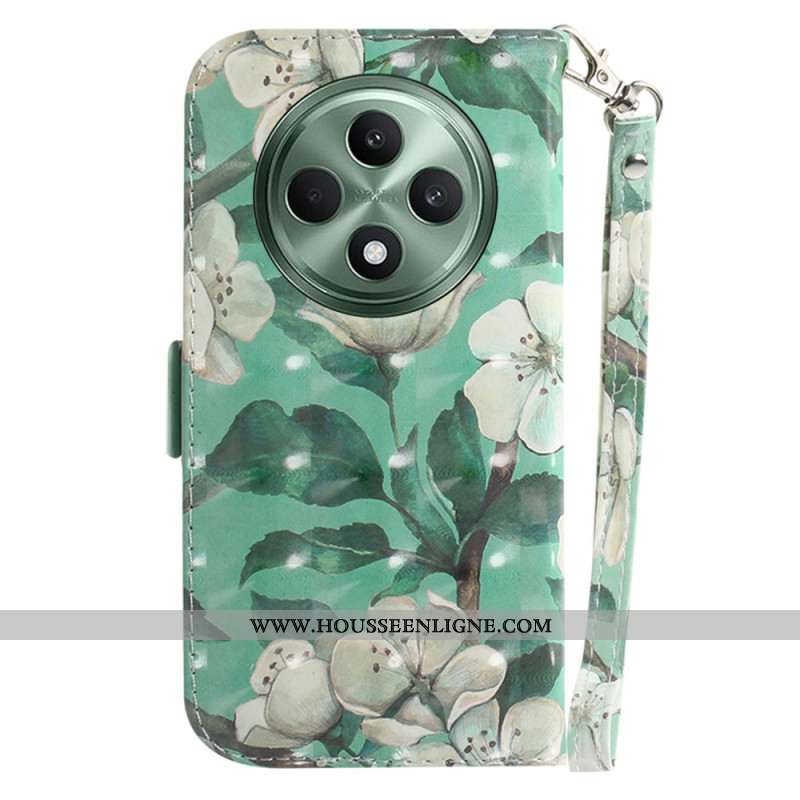 Housse Oppo Reno 12F 5G Fleurs Aquarelles à Lanière