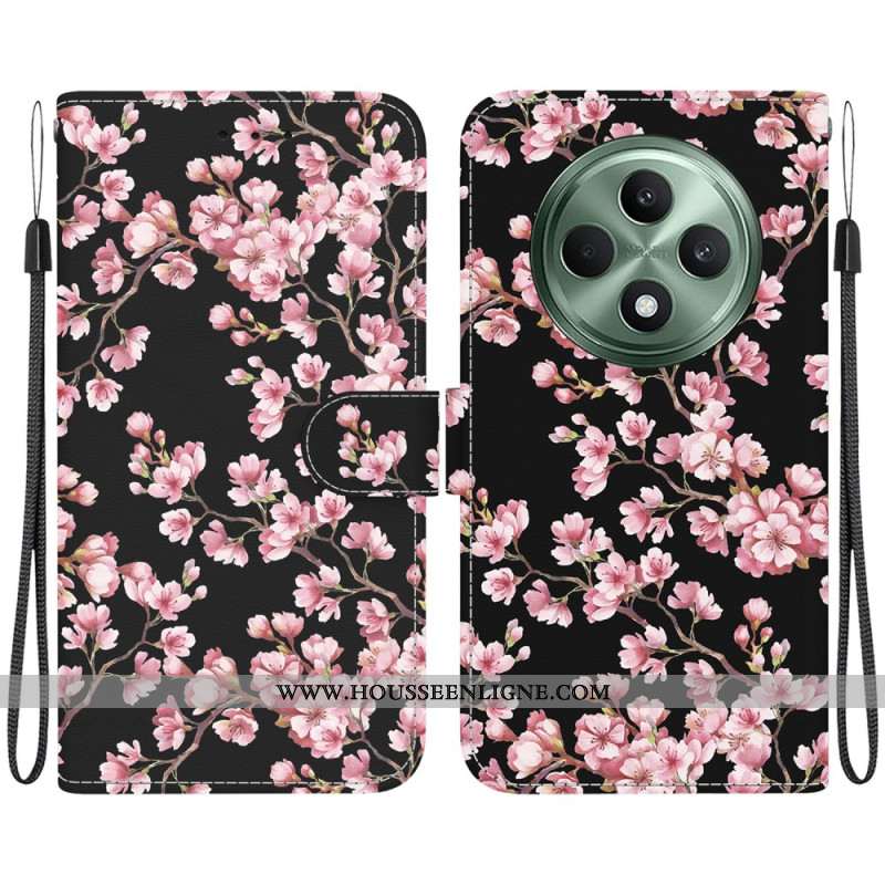 Housse Oppo Reno 12F 5G Fleurs de Prunier à Lanière