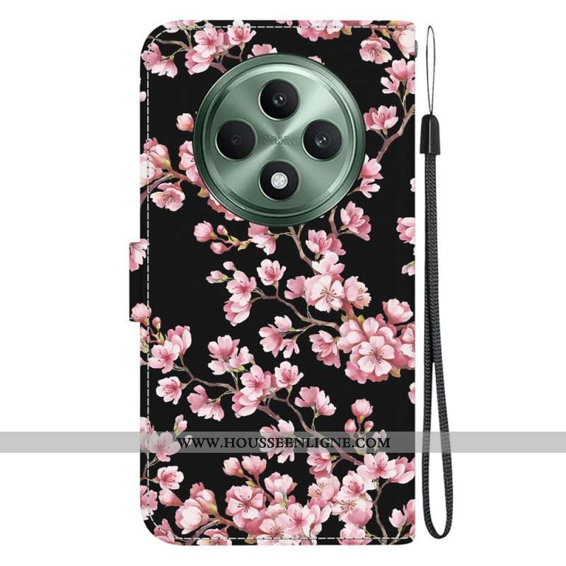 Housse Oppo Reno 12F 5G Fleurs de Prunier à Lanière