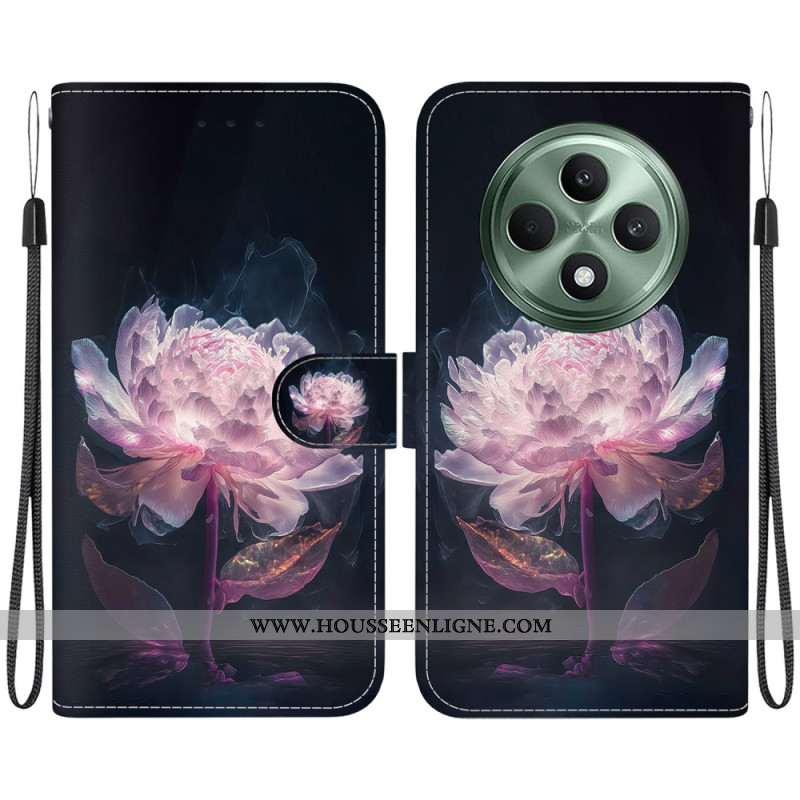 Housse Oppo Reno 12F 5G Pivoine Pourpre à Lanière