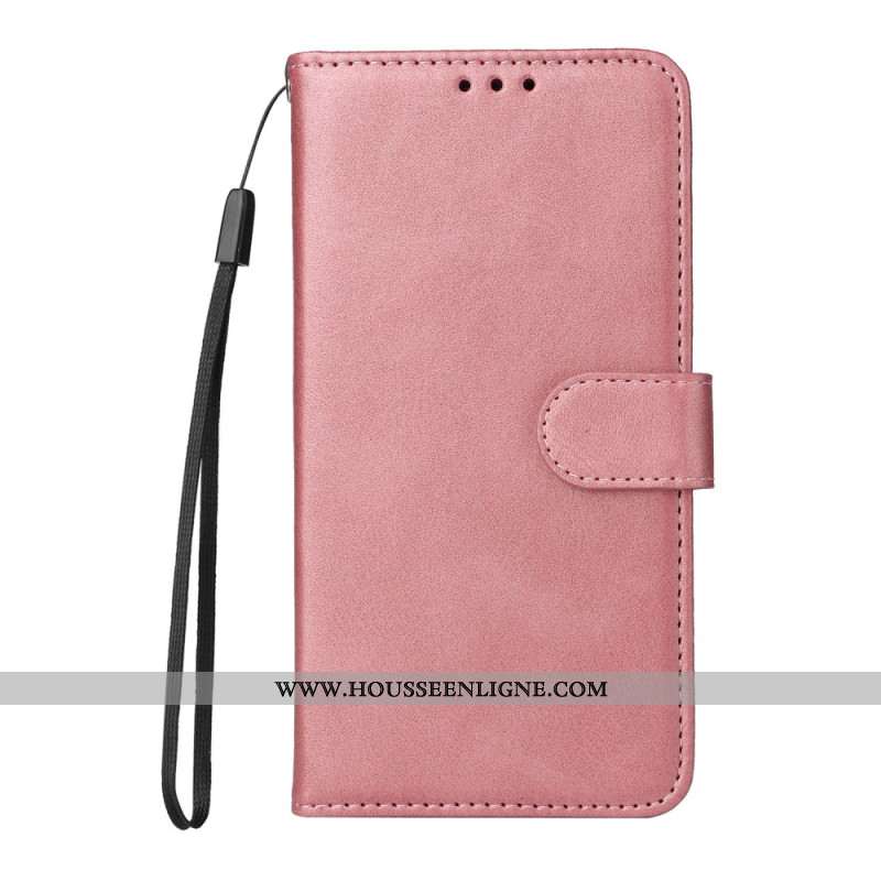 Housse Oppo Reno 12F 5G Simili Cuir Uni à Lanière