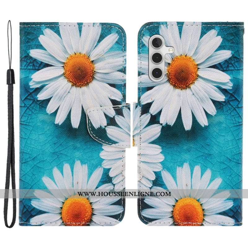 Housse Samsung Galaxy A15 5G Chrysanthème à Lanière