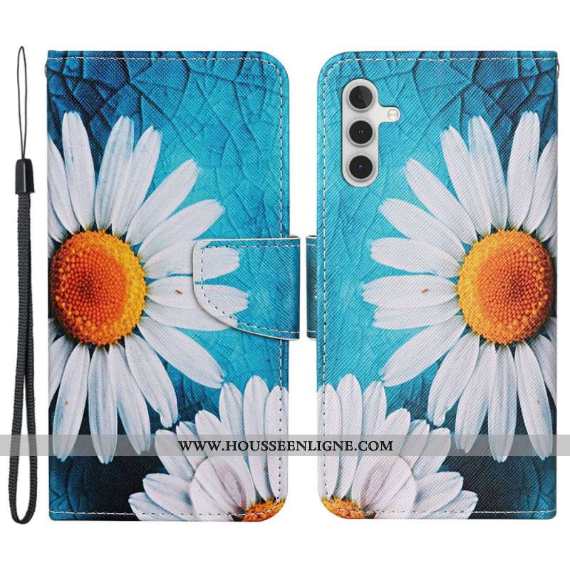 Housse Samsung Galaxy A15 5G Grand Chrysanthème à Lanière