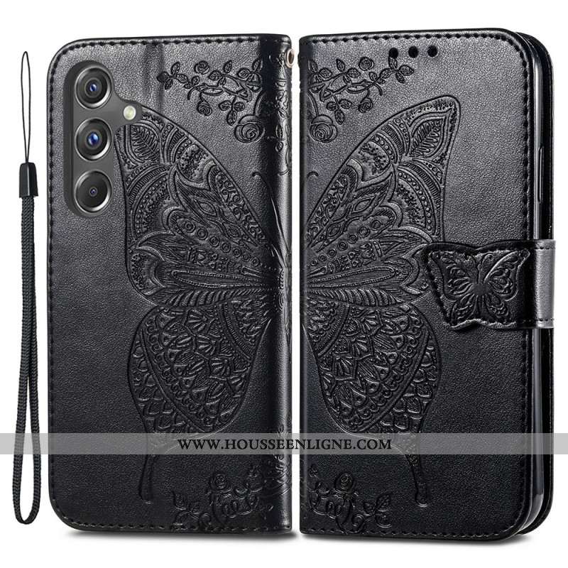 Housse Samsung Galaxy A15 5G Papillon Baroque à Lanière