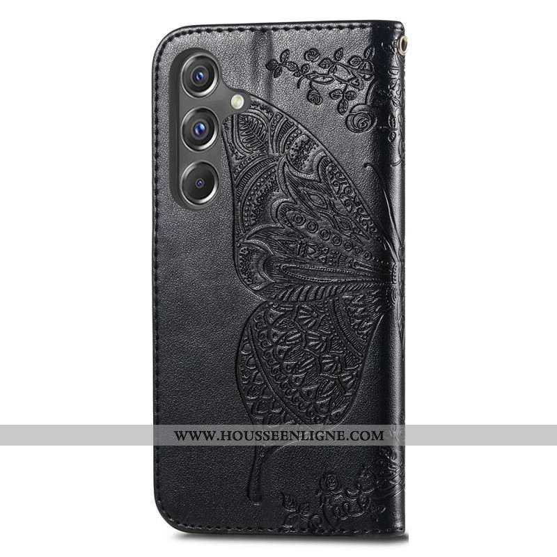 Housse Samsung Galaxy A15 5G Papillon Baroque à Lanière