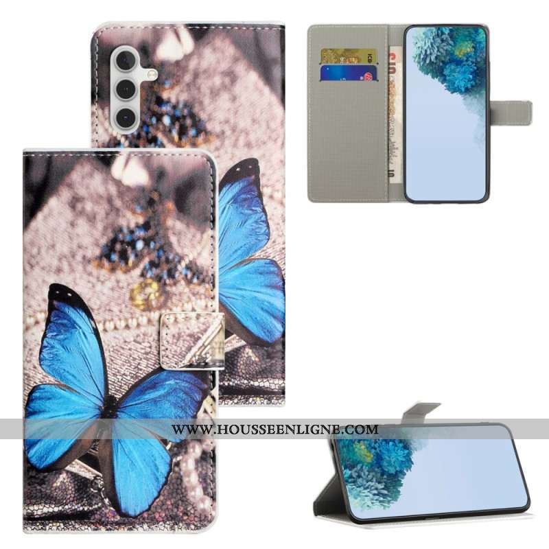 Housse Samsung Galaxy A15 5G Papillon Bleu