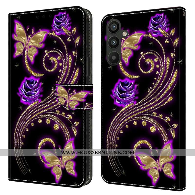 Housse Samsung Galaxy A15 Fleurs Violettes et Papillons