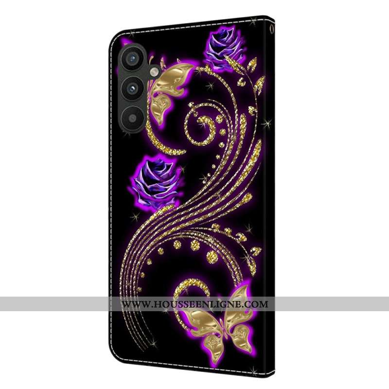 Housse Samsung Galaxy A15 Fleurs Violettes et Papillons