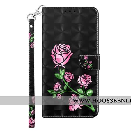 Housse Samsung Galaxy A15 Fleurs de Rose à Lanière