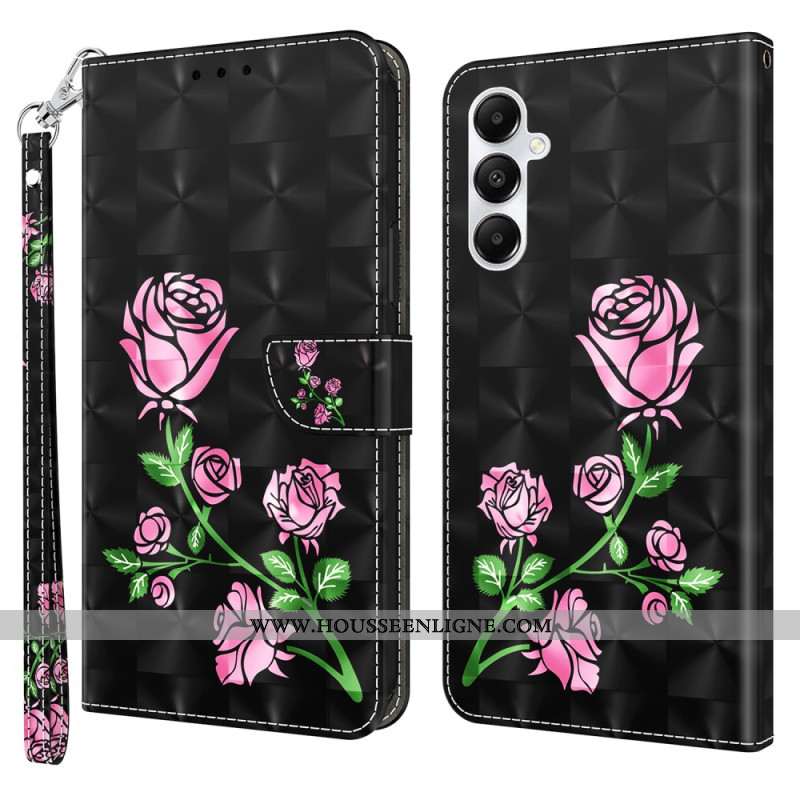 Housse Samsung Galaxy A15 Fleurs de Rose à Lanière