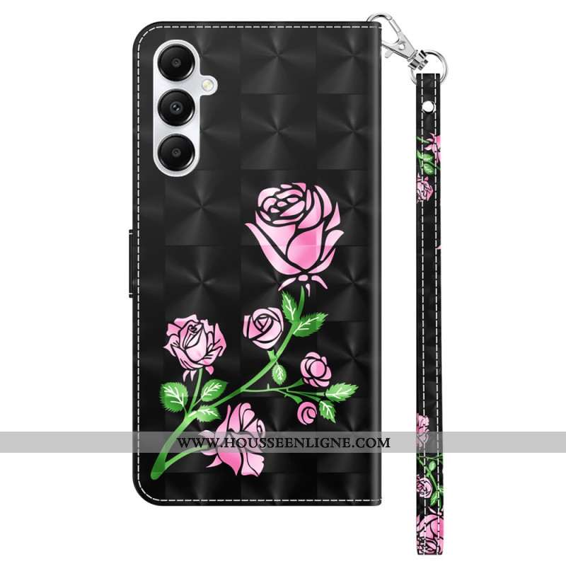 Housse Samsung Galaxy A15 Fleurs de Rose à Lanière