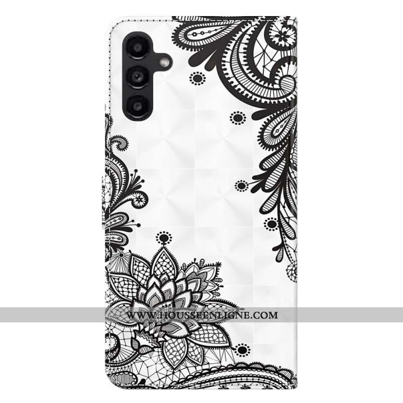 Housse Samsung Galaxy A15 Fleurs en Dentelle à Lanière