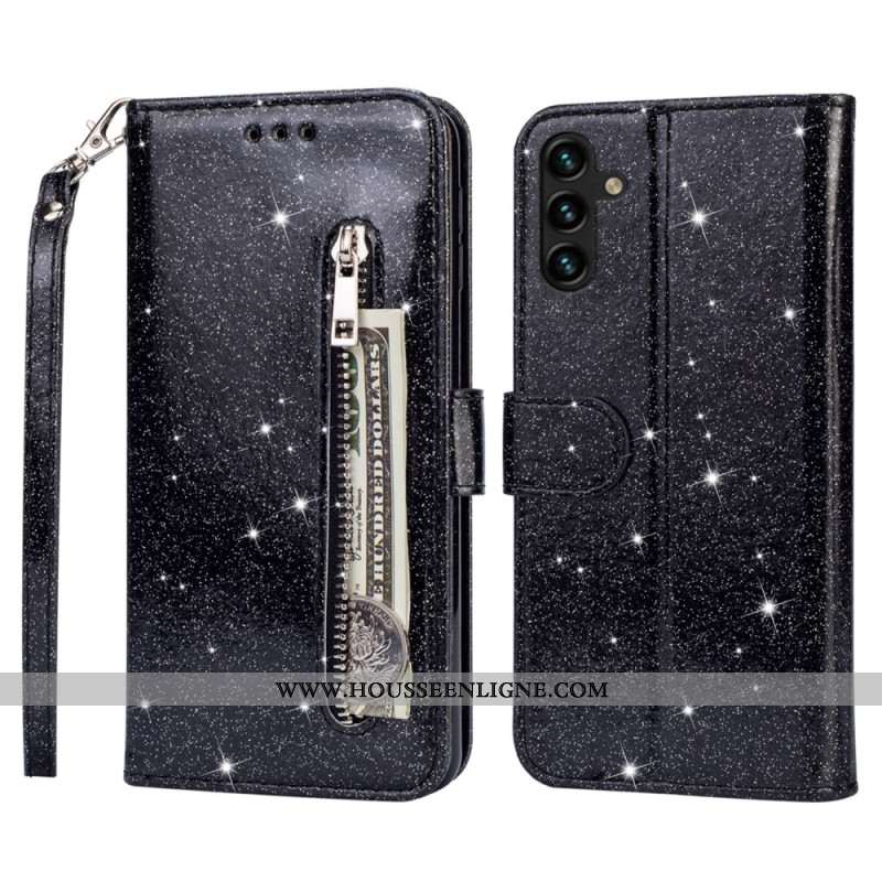 Housse Samsung Galaxy A15 Paillettes Porte-Monnaie Frontal