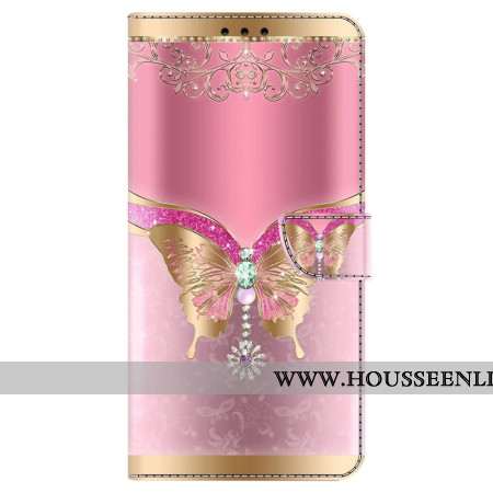 Housse Samsung Galaxy A15 Papillon Rose et Doré