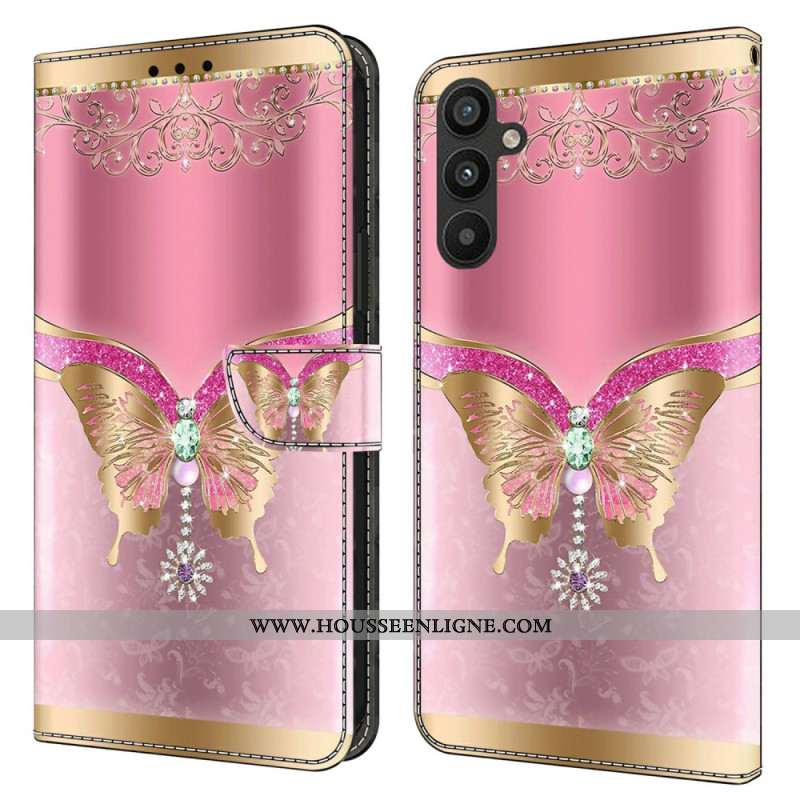 Housse Samsung Galaxy A15 Papillon Rose et Doré