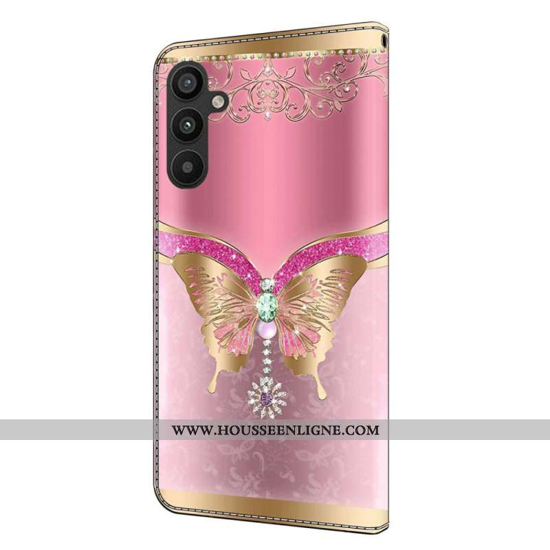 Housse Samsung Galaxy A15 Papillon Rose et Doré