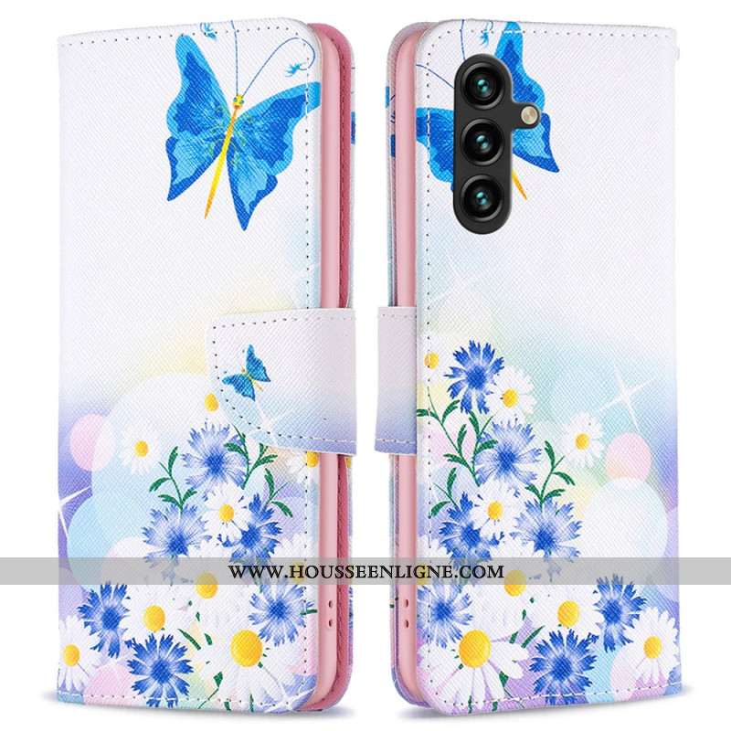 Housse Samsung Galaxy A15 Papillon et Fleurs Aquarelle