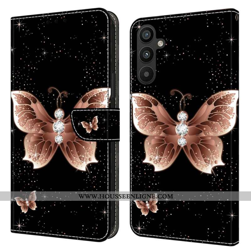 Housse Samsung Galaxy A15 Papillons Diamants Roses