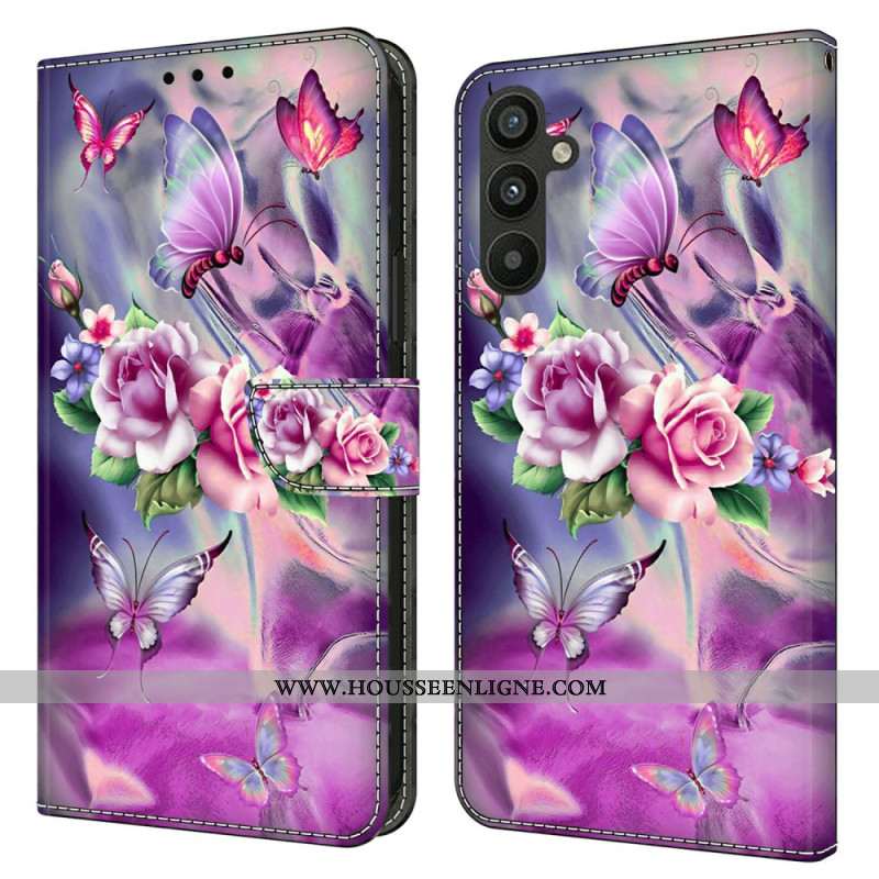 Housse Samsung Galaxy A15 Papillons et Fleurs Violets