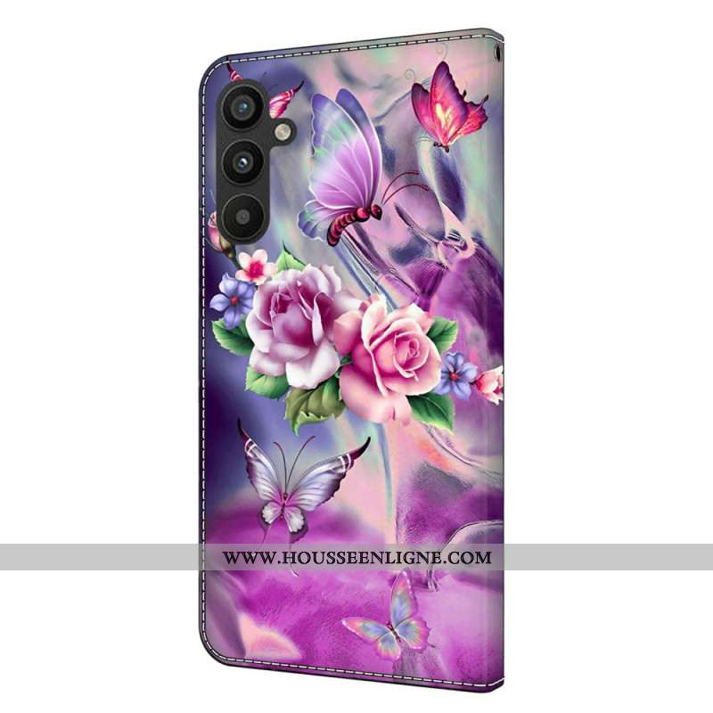 Housse Samsung Galaxy A15 Papillons et Fleurs Violets