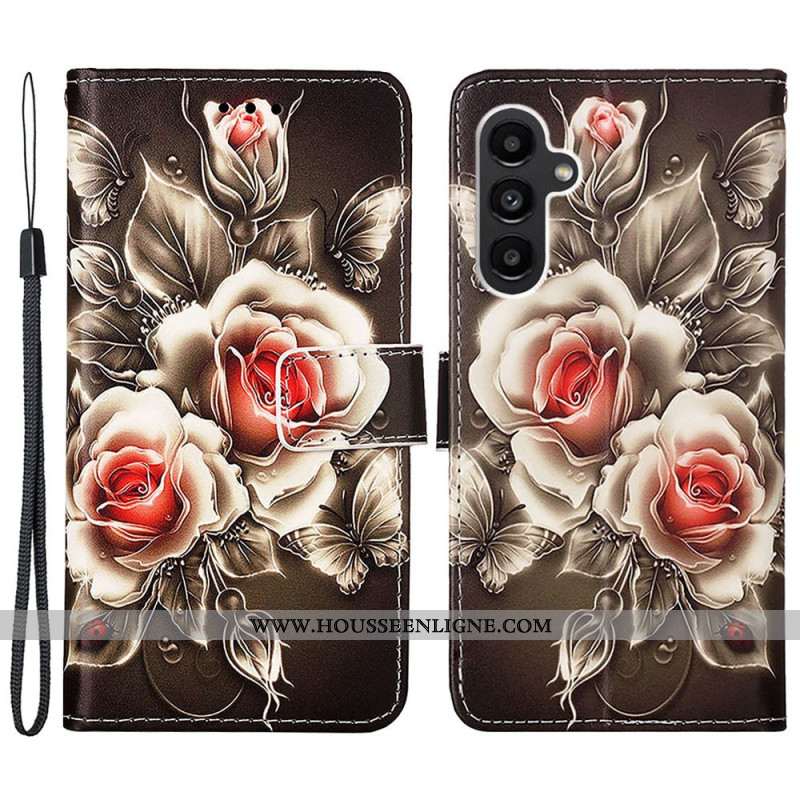 Housse Samsung Galaxy A15 Roses à Lanière