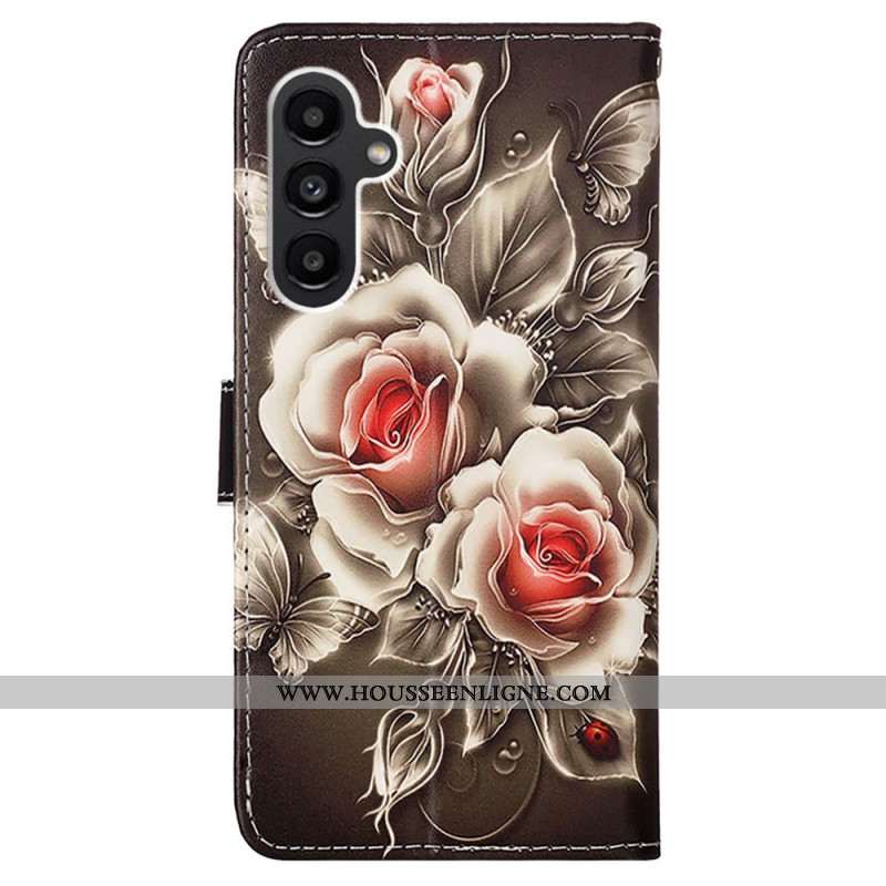 Housse Samsung Galaxy A15 Roses à Lanière