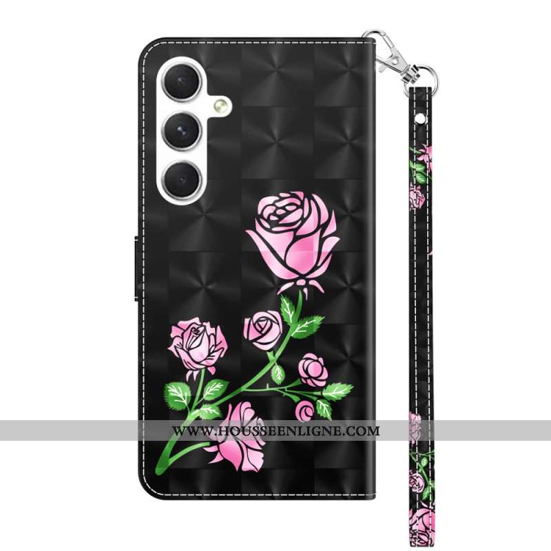 Housse Samsung Galaxy A16 4G / 5G Fleurs Roses à Lanière