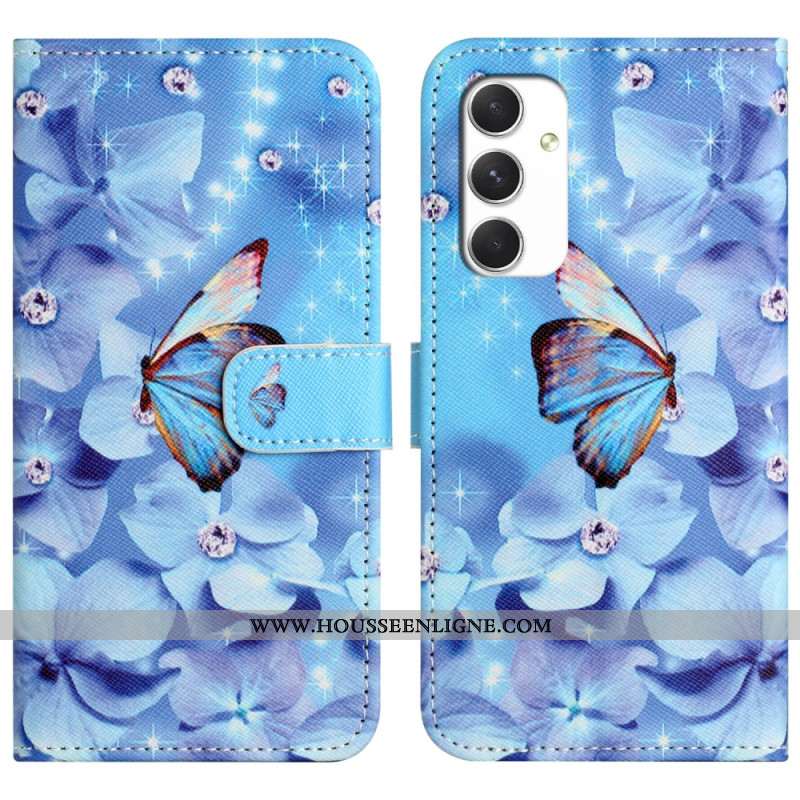 Housse Samsung Galaxy A16 4G / 5G Fleurs et Papillons Bleus