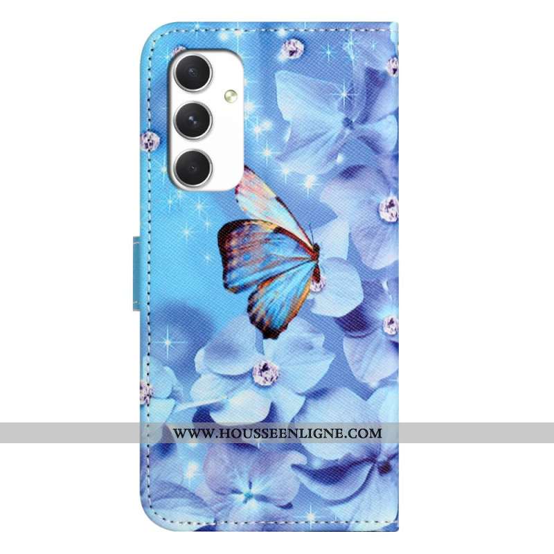 Housse Samsung Galaxy A16 4G / 5G Fleurs et Papillons Bleus