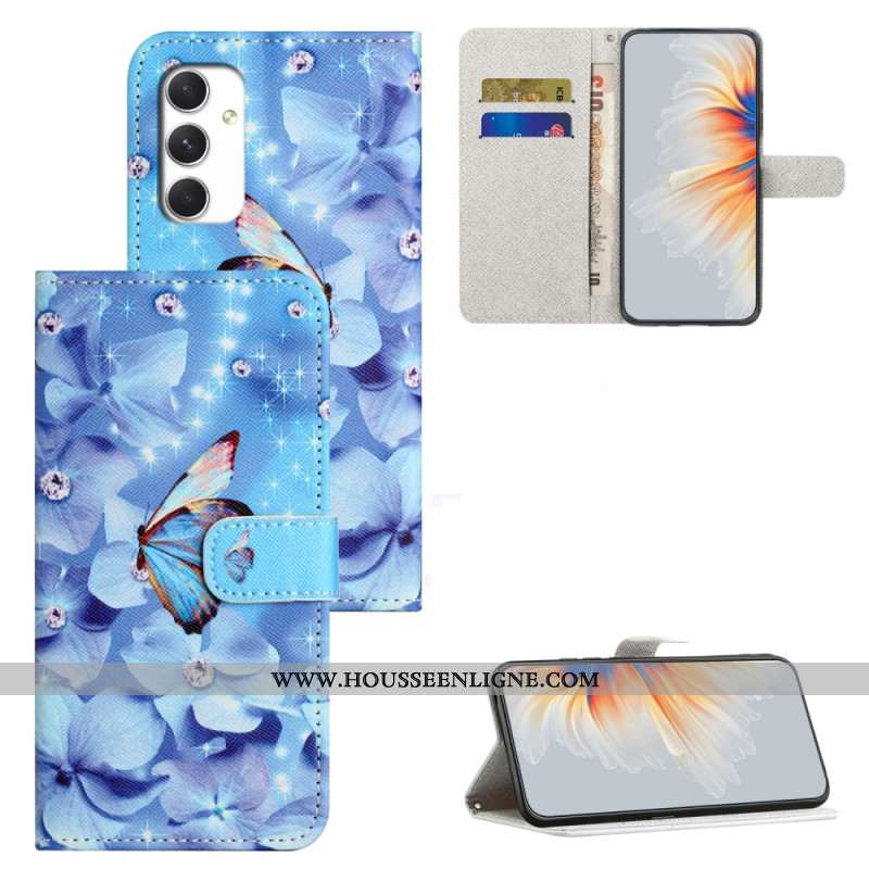 Housse Samsung Galaxy A16 4G / 5G Fleurs et Papillons Bleus