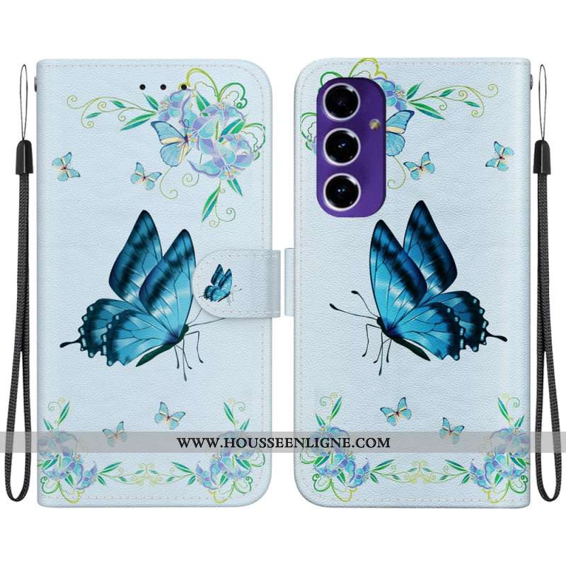 Housse Samsung Galaxy A16 4G / 5G Papillon Bleu et Fleurs