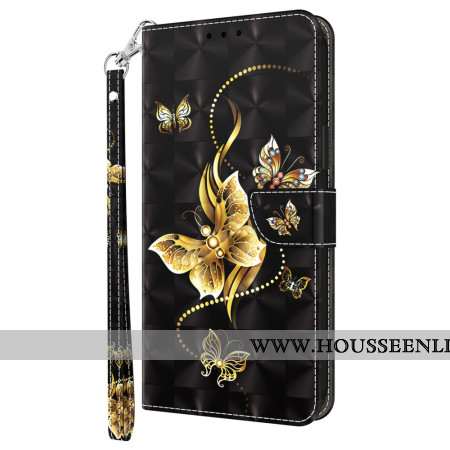 Housse Samsung Galaxy A16 4G / 5G Papillons Dorés à Lanière