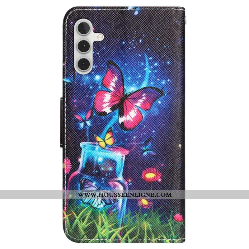 Housse Samsung Galaxy A55 5G Bouteille et Papillons à lanière