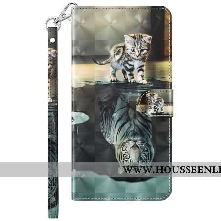 Housse Samsung Galaxy A55 5G Chat et Tigre à Lanière