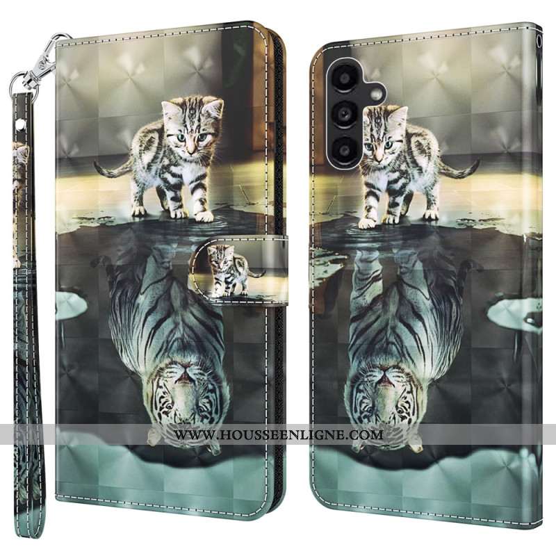 Housse Samsung Galaxy A55 5G Chat et Tigre à Lanière