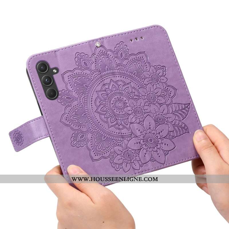 Housse Samsung Galaxy A55 5G Fleur Mandala à Lanière